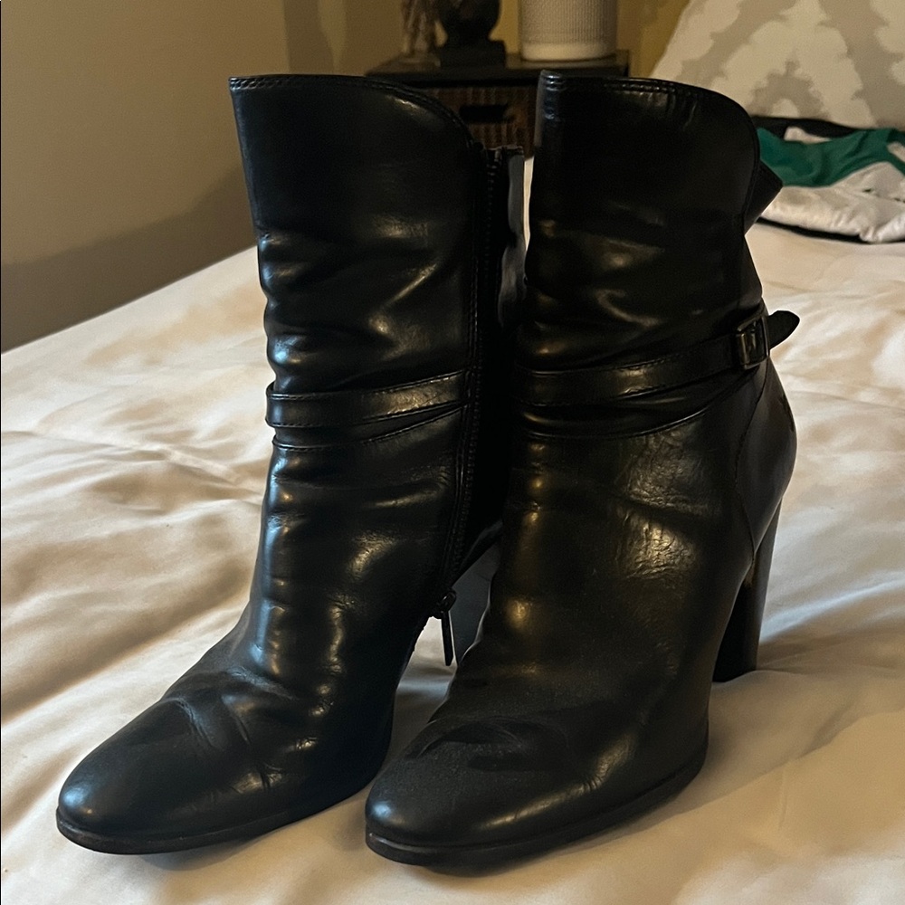 Frye Black Leather Heeled Boots